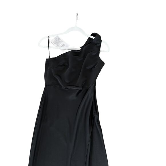 BHLDN by Anthropologie Black Dylan One-Shoulder Satin Side-Slit Gown Size 4 NWT - Picture 3 of 6